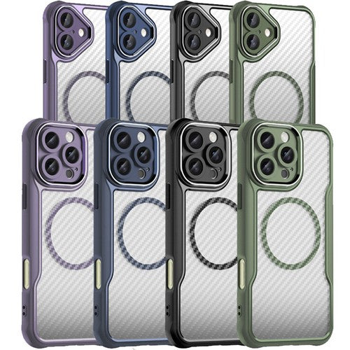 For Apple iPhone 16 Series Magnet Shockproof Carbon Fiber Case