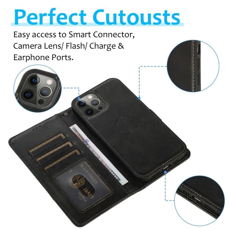 For iPhone 16 Pro Max Magnetic Detachable Black Wallet Case