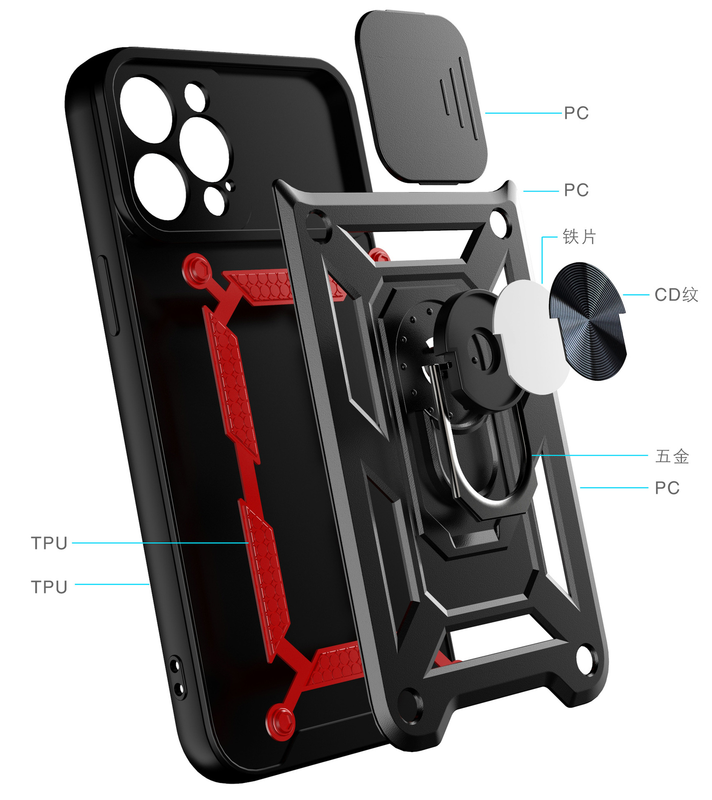 For Apple iPhone 14 Pro Shockproof Case with Kickstand Cover-Black