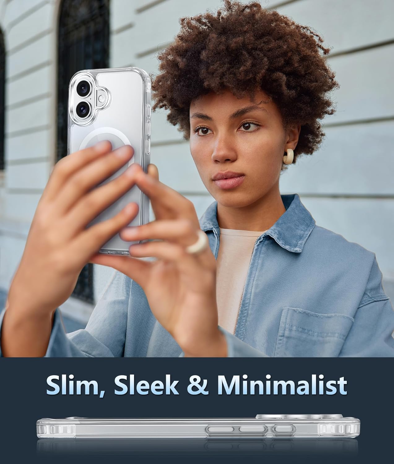 For iPhone 16 Plus Clear Magnetic Slim Case with a Tempered Glass Screen Protector