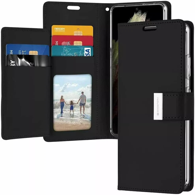 Dual layers wallet Cover For Samsung Galaxy S23 Plus -Black