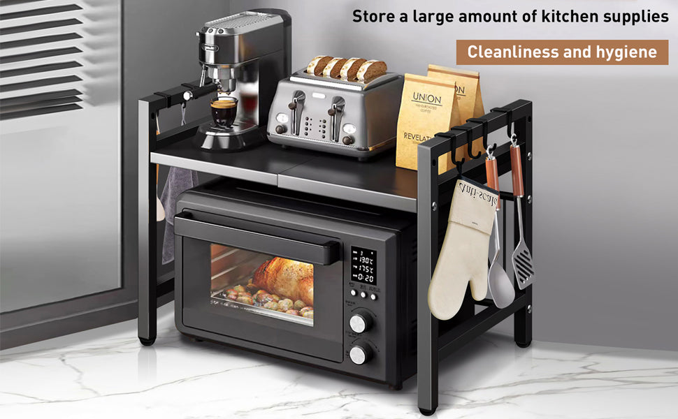 Universal Expandable Microwave Oven Rack, 2 Tier Kitchen Countertop Shelf