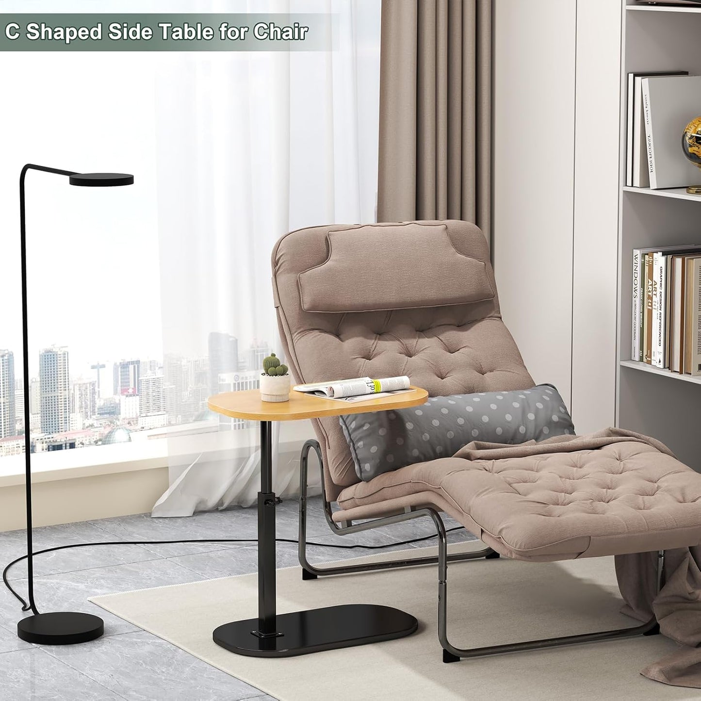 Small Height Adjustable C Shaped End Table for Sofa and Bed