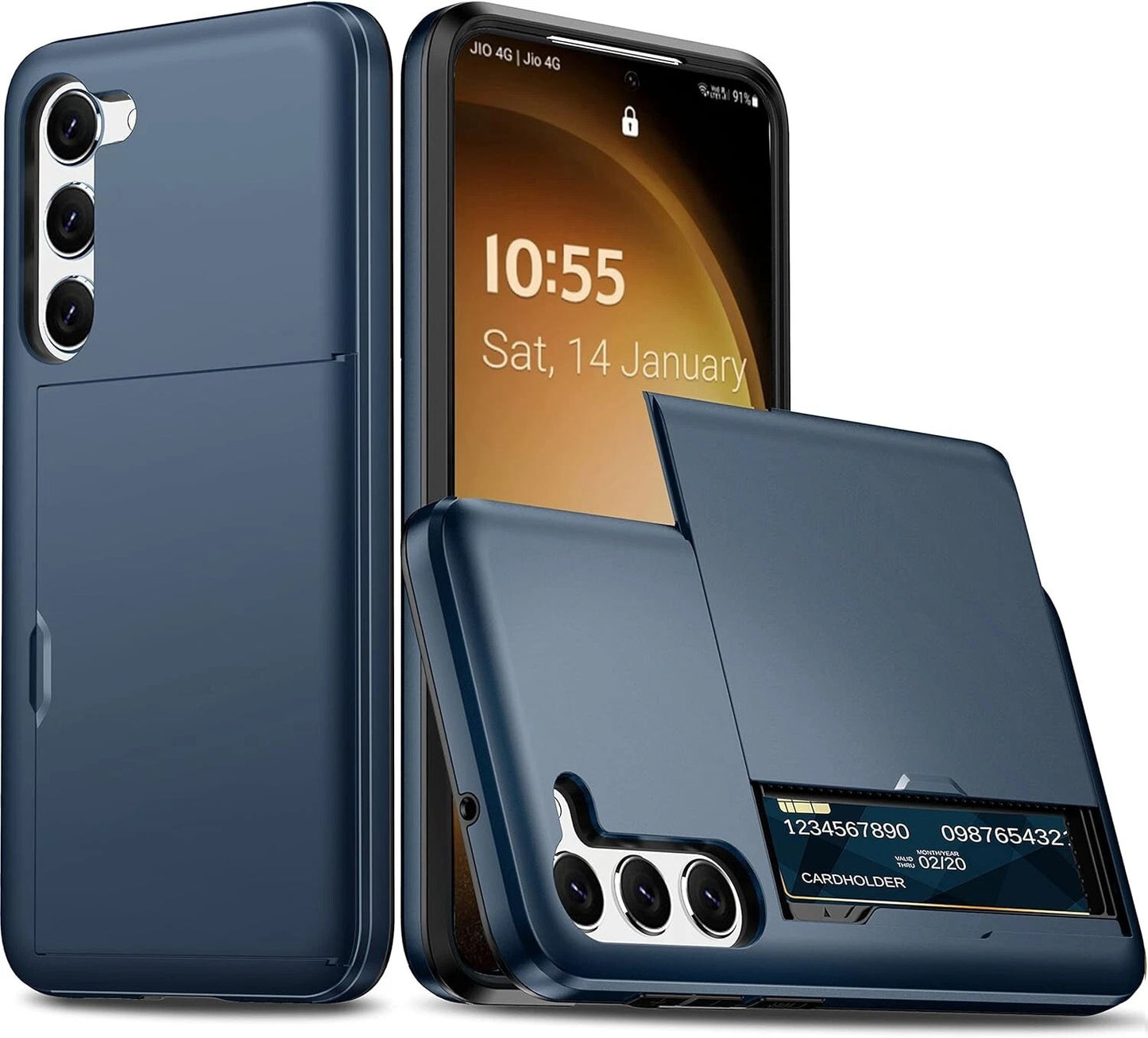 For Samsung Galaxy A56 5G Slide Card Holder Shockproof Back Case-Navy Blue