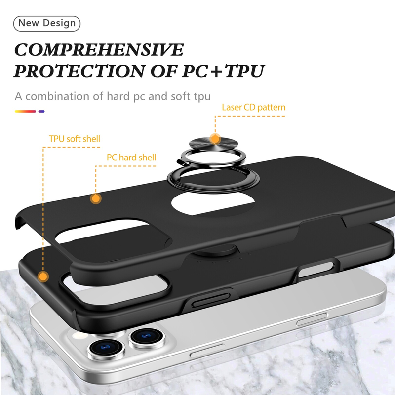 For iPhone 14 Pro Slim Case with Metal Ring Stand,Black