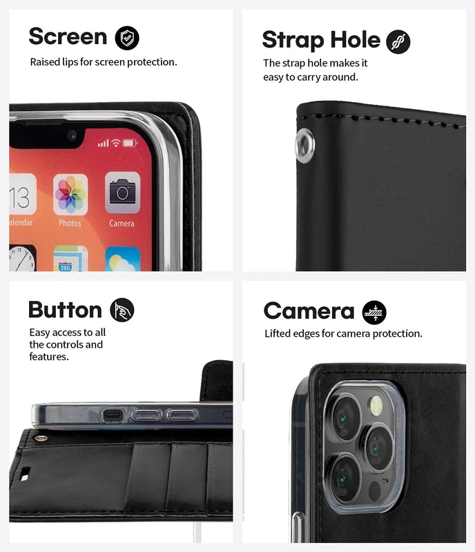 Flip Wallet Case for iPhone 14 Pro Max-Black
