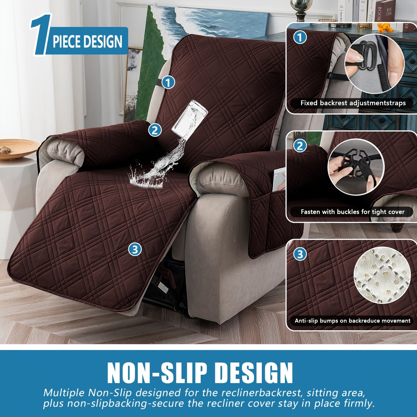 1pc Recliner Chair Cover Pad for 1 Seater Sofa Slipcover