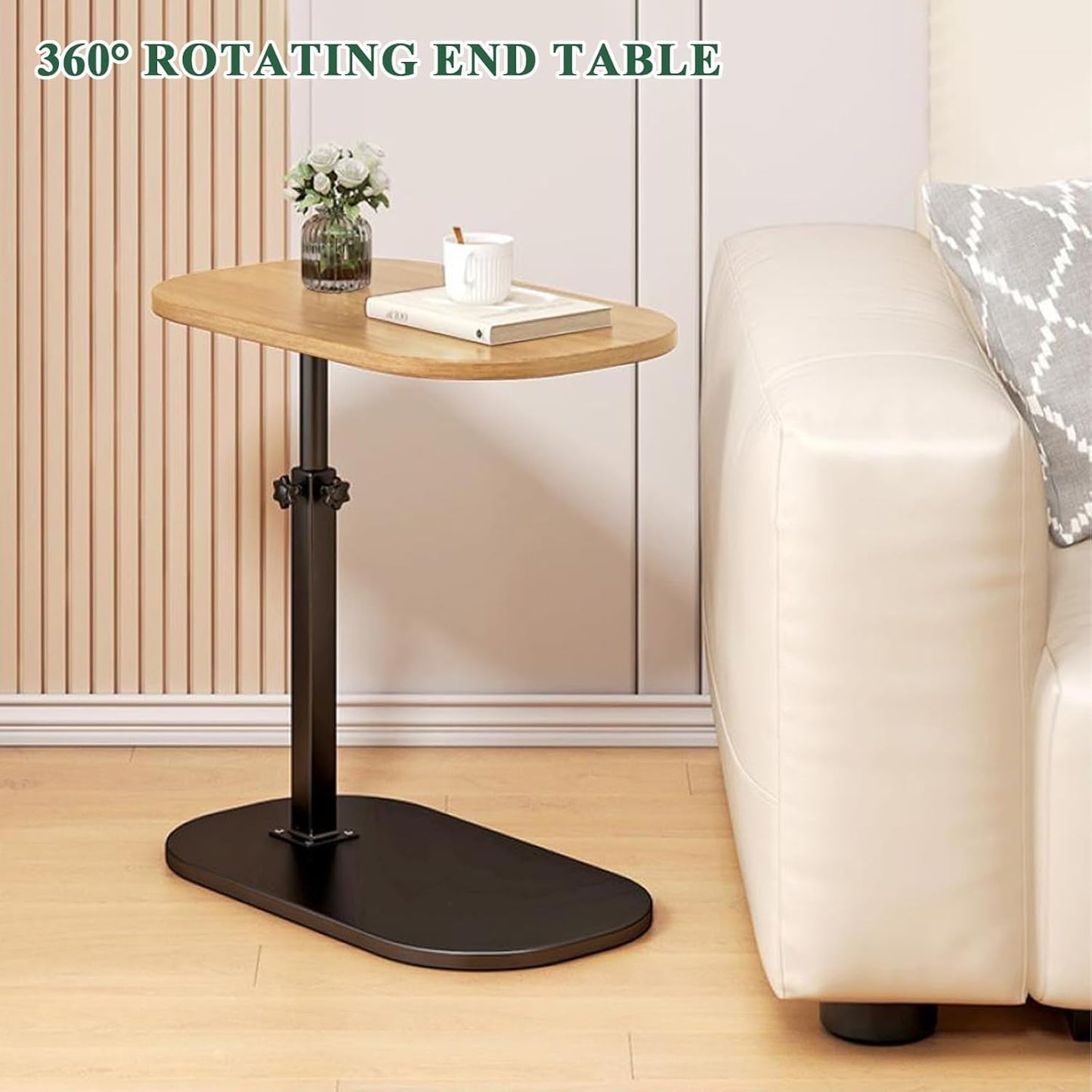 Small Height Adjustable C Shaped End Table for Sofa and Bed