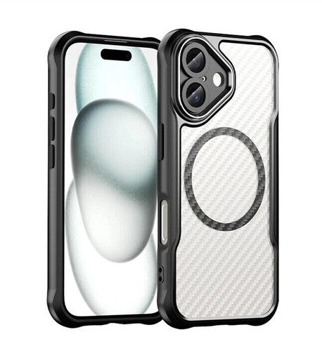 For Apple iPhone 16 Series Magnet Shockproof Carbon Fiber Case