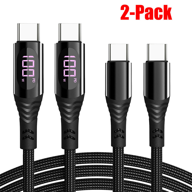 2 x Type C to USB-C Cable Fast Charging Cable with LED Display For iPhone 16 15 and Samsung