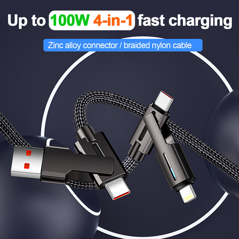 4 in 1 Multi USB Charging Type C to iPhone Fast Charging Cable for Samsung iPhone