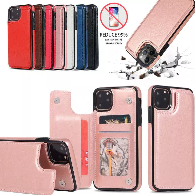 For iPhone 14 Pro Max Back Wallet Case with Card holder Rosegold