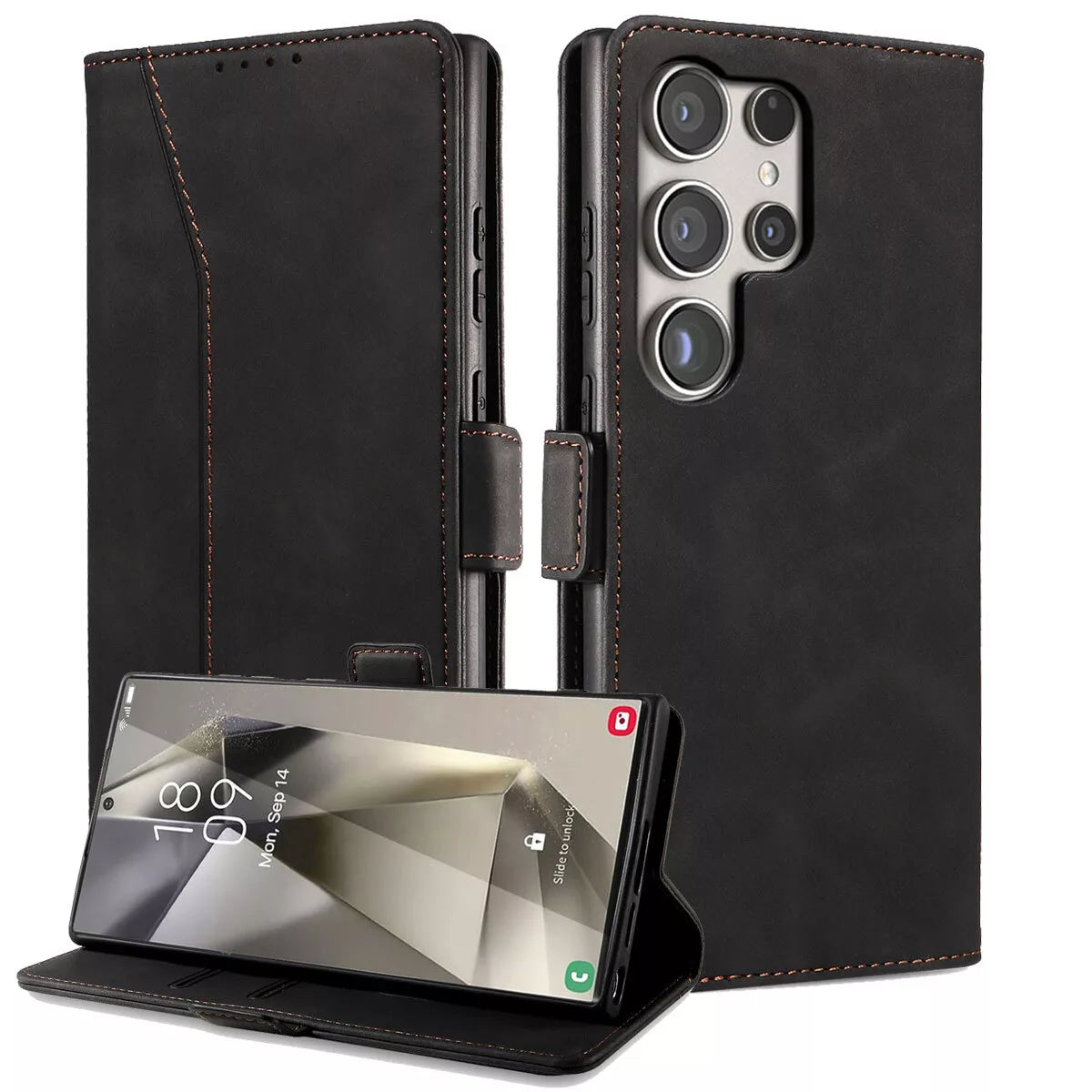 For Samsung Galaxy S24 Ultra Wallet Case Black Colour Folio Flip Cover