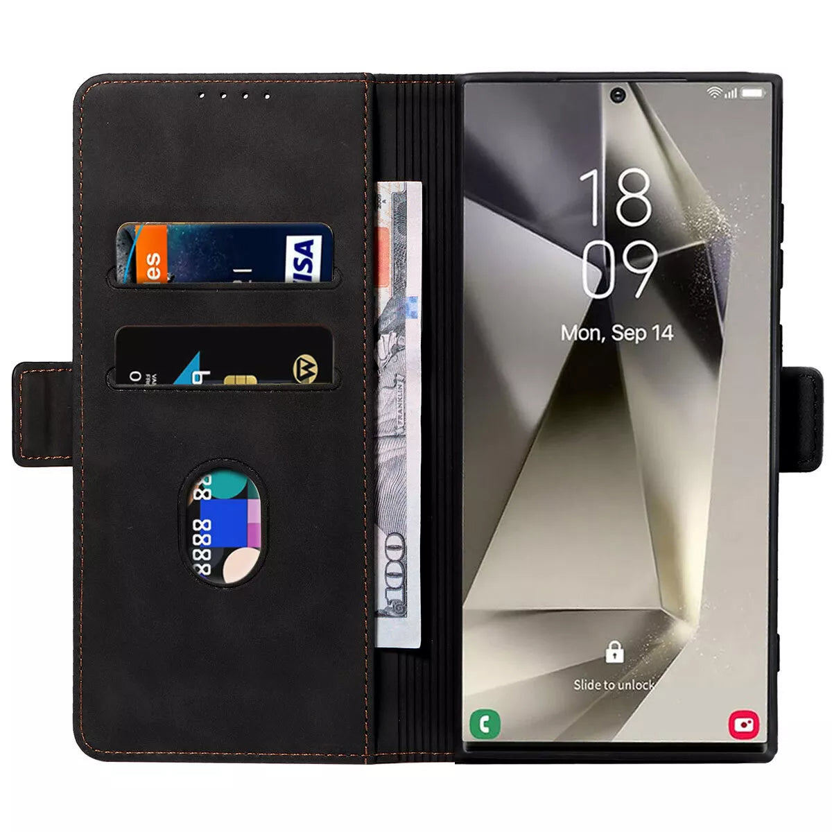 For Samsung Galaxy S24 Ultra Wallet Case Black Colour Folio Flip Cover
