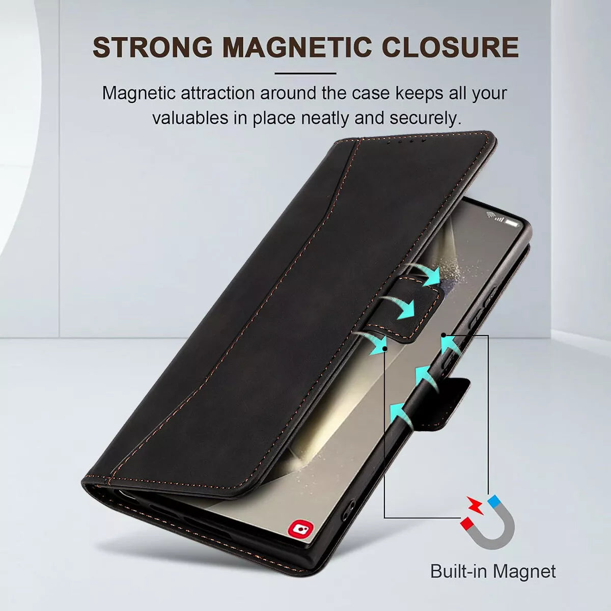 For Samsung Galaxy S24 Ultra Wallet Case Black Colour Folio Flip Cover