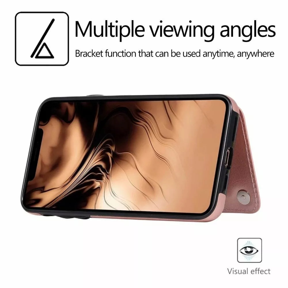 For iPhone 14 Pro Max Back Wallet Case with Card holder Rosegold