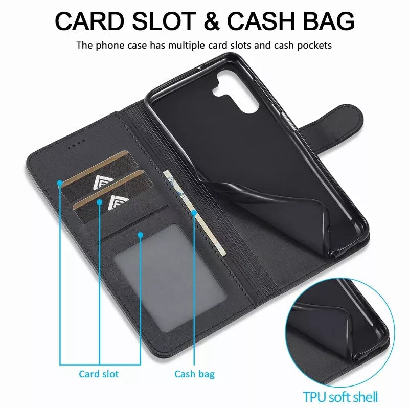 For Samsung Galaxy A16 Matte Wallet Flip Black Case