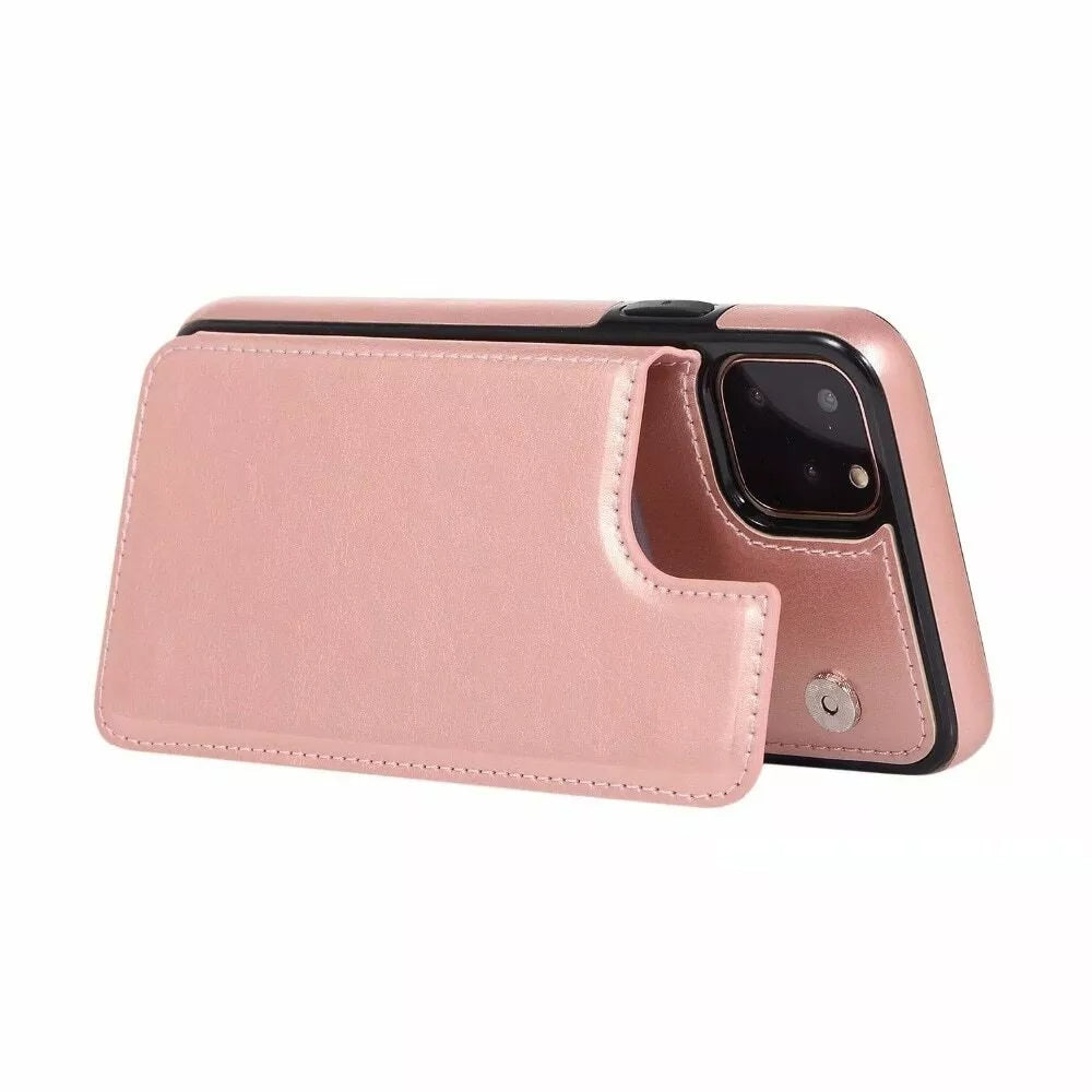 For iPhone 14 Pro Max Back Wallet Case with Card holder Rosegold