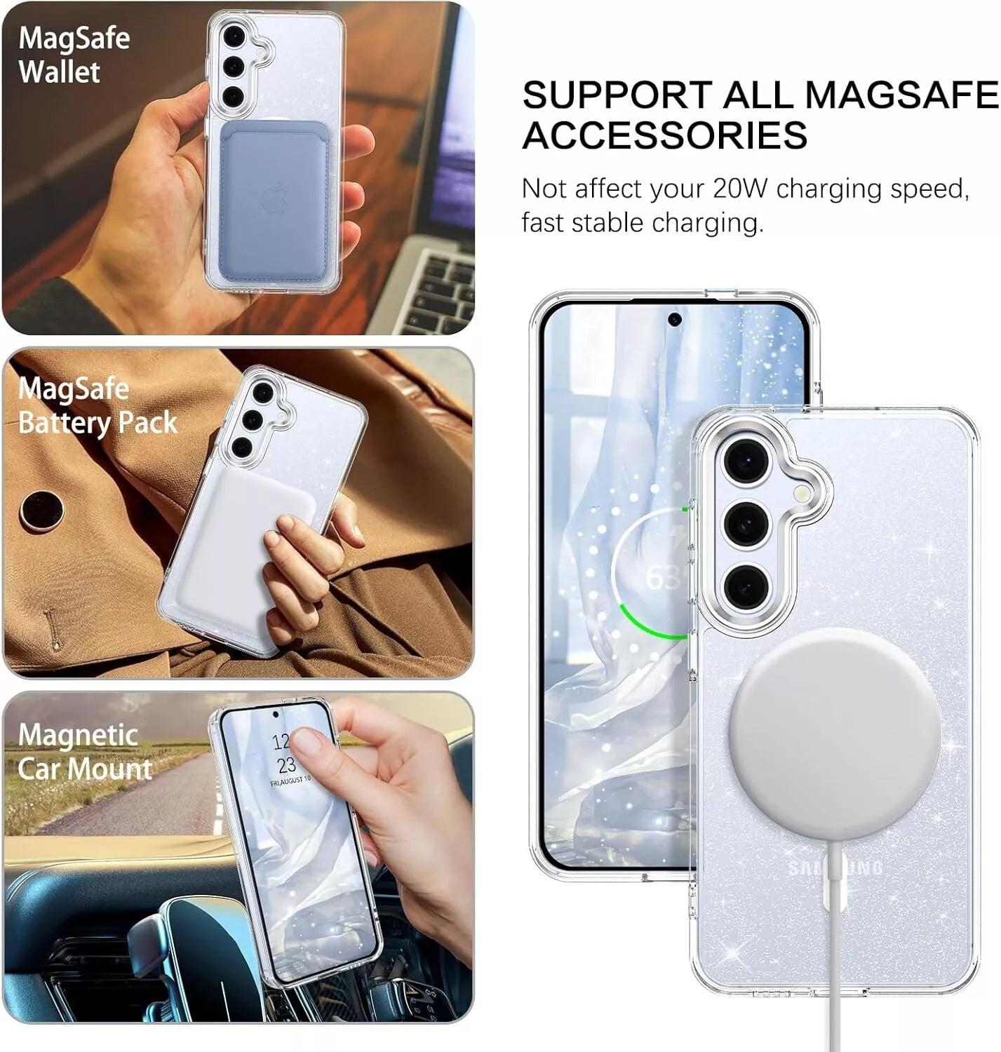 For Samsung Galaxy S25 Ultra Hard Glitter Shockproof MagSafe Magnetic Case Cover