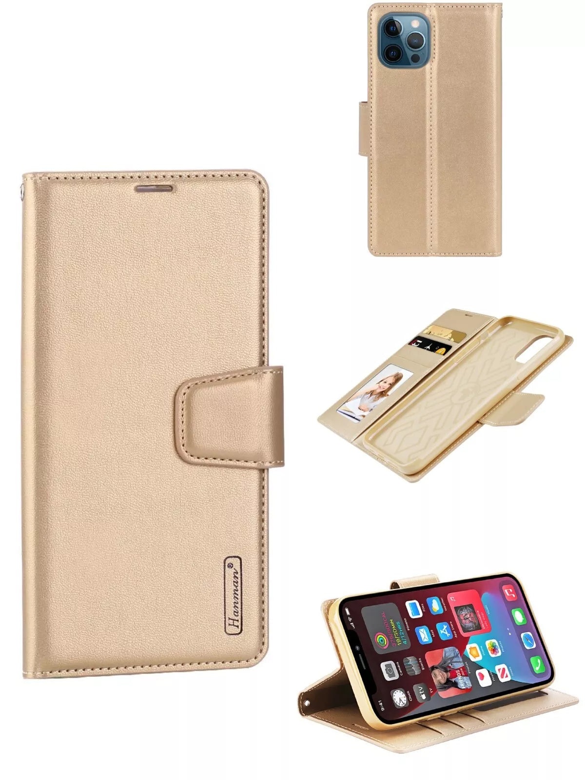 For iPhone 16 Pro Max Wallet Case Gold Colour Flip Cover