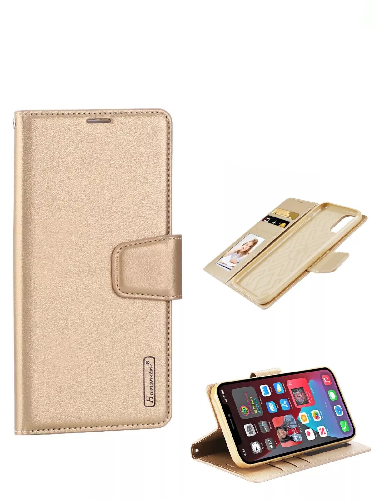 For iPhone 16 Pro Max Wallet Case Gold Colour Flip Cover