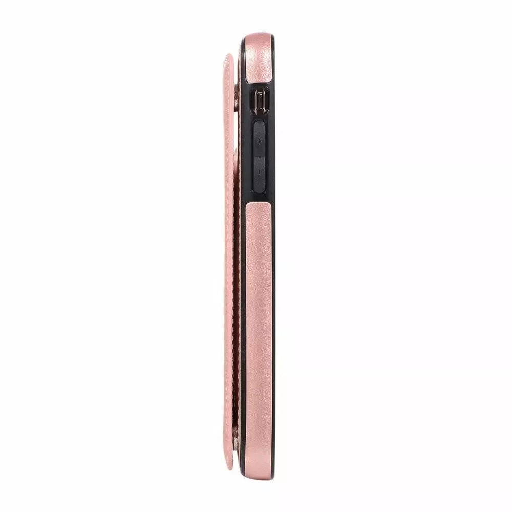 For iPhone 14 Pro Max Back Wallet Case with Card holder Rosegold