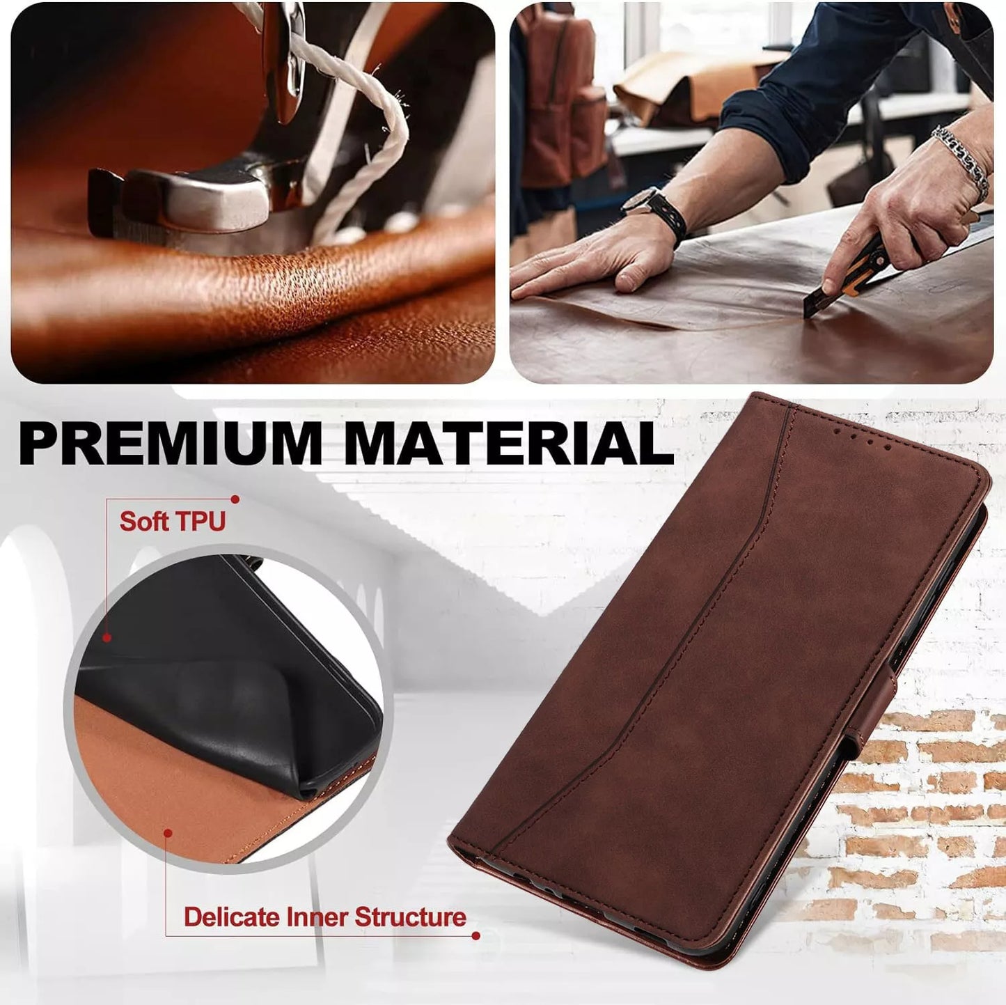 For Samsung Galaxy S24 Ultra Wallet Case Brown Colour Folio Flip Cover