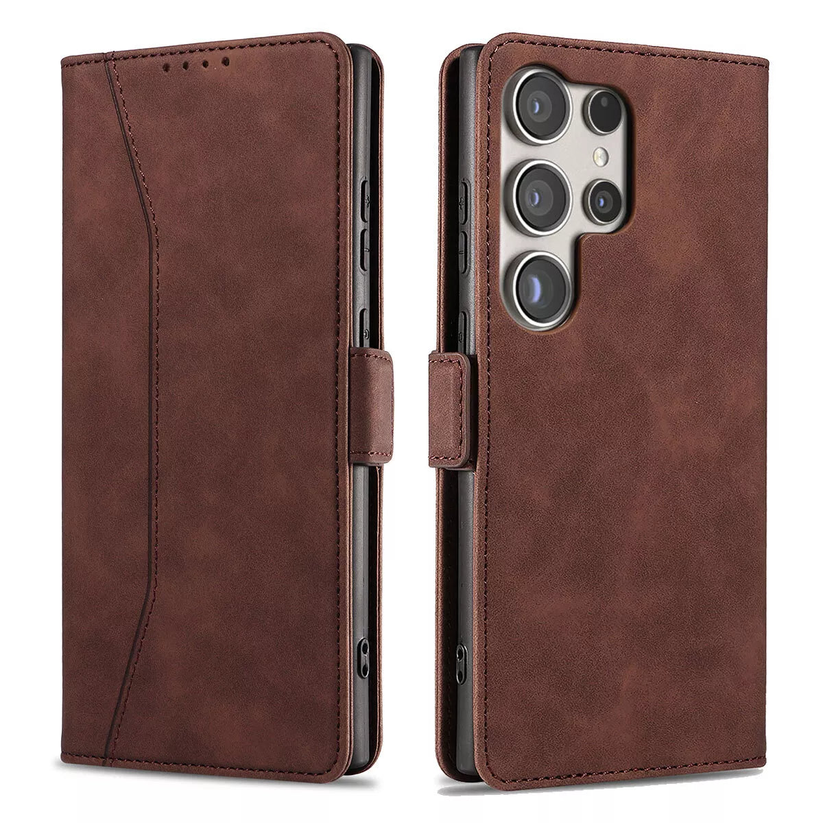 For Samsung Galaxy S24 Ultra Wallet Case Brown Colour Folio Flip Cover