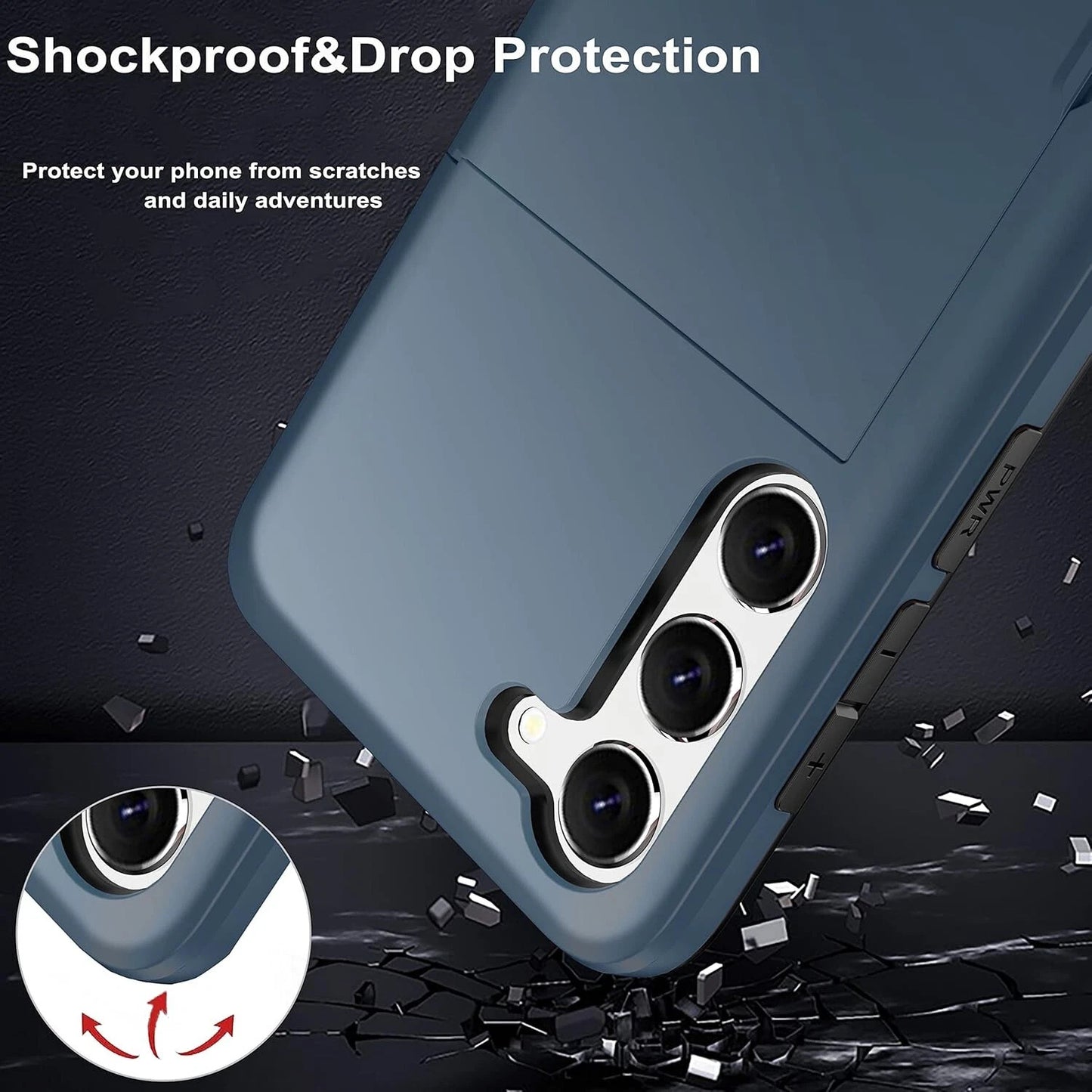 For Samsung Galaxy A56 5G Slide Card Holder Shockproof Back Case-Navy Blue