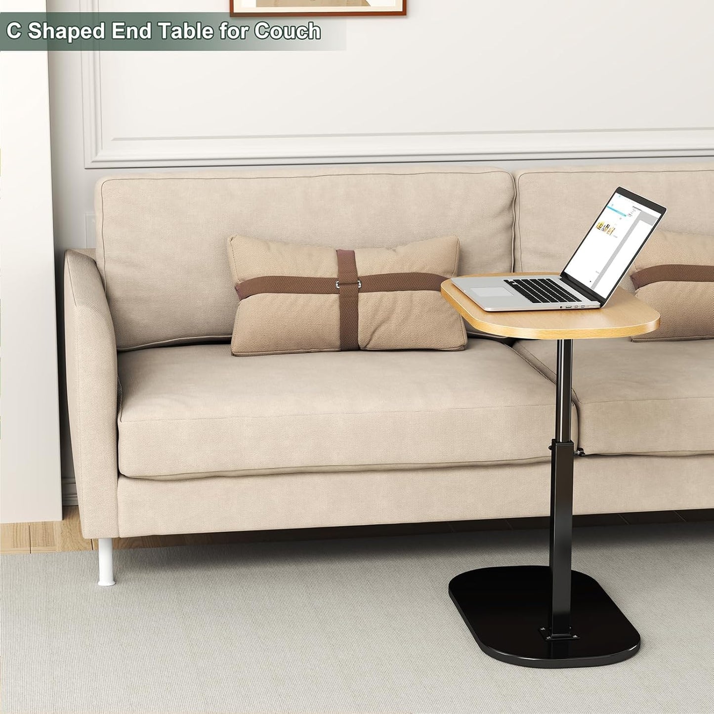 Small Height Adjustable C Shaped End Table for Sofa and Bed