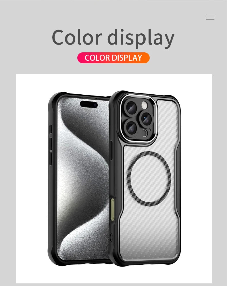 For Apple iPhone 16 Series Magnet Shockproof Carbon Fiber Case