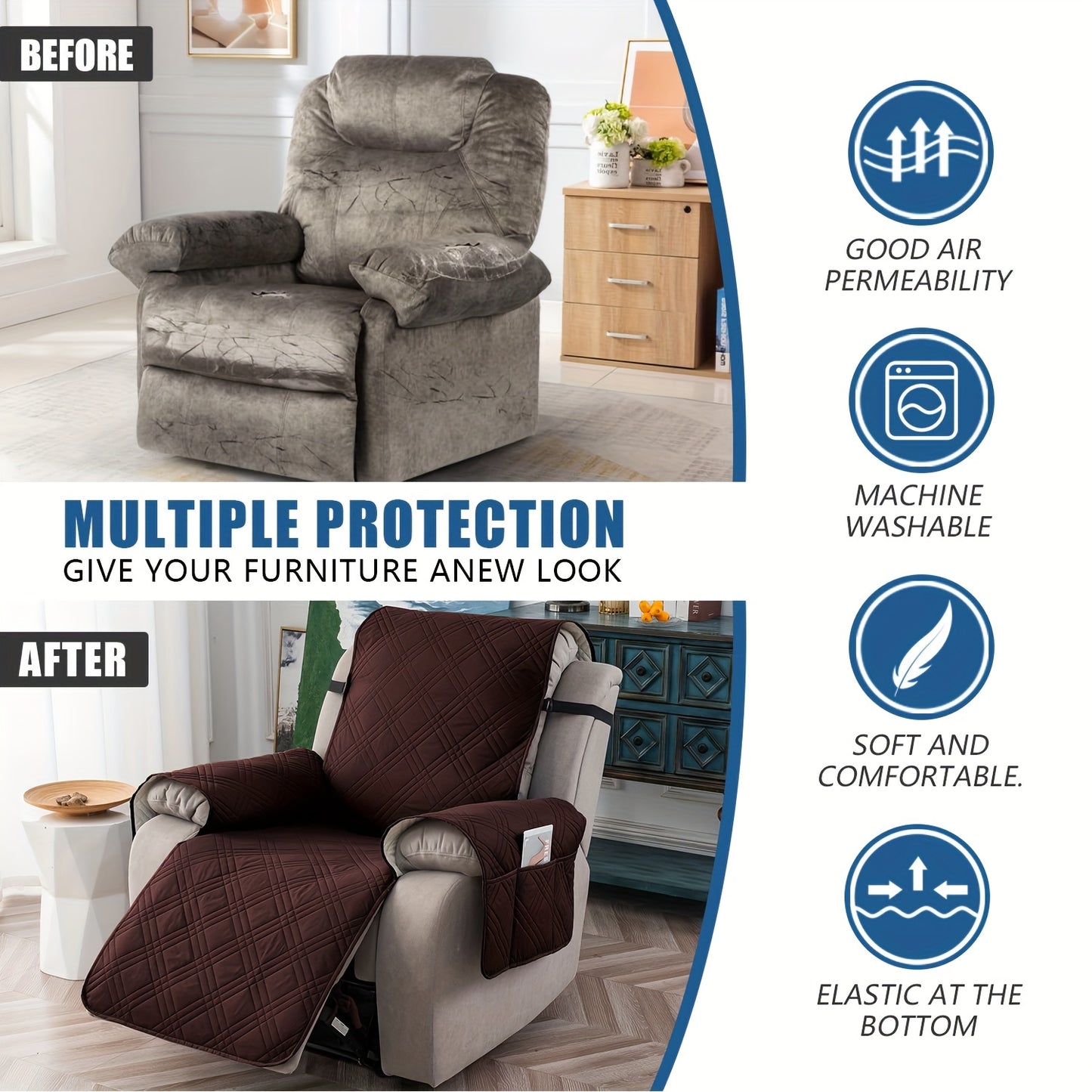 1pc Recliner Chair Cover Pad for 1 Seater Sofa Slipcover