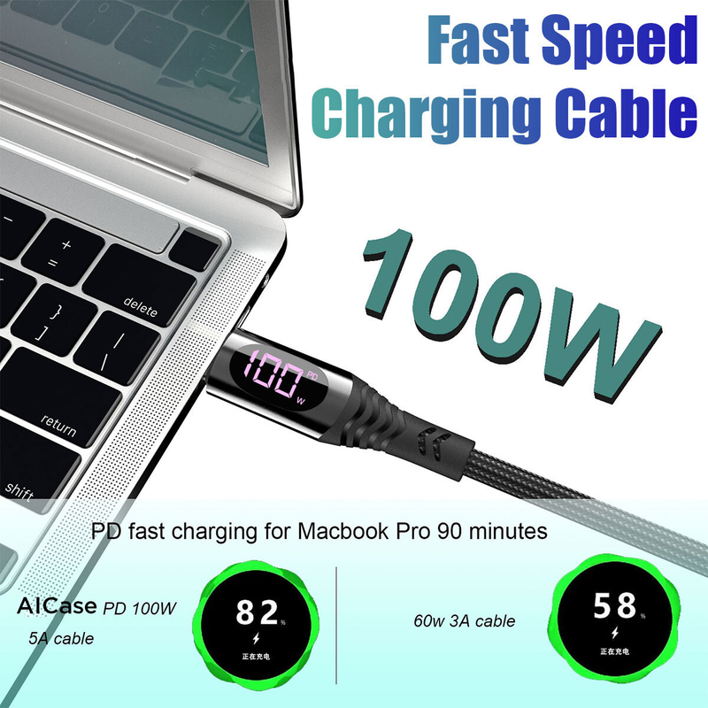 2 x Type C to USB-C Cable Fast Charging Cable with LED Display For iPhone 16 15 and Samsung