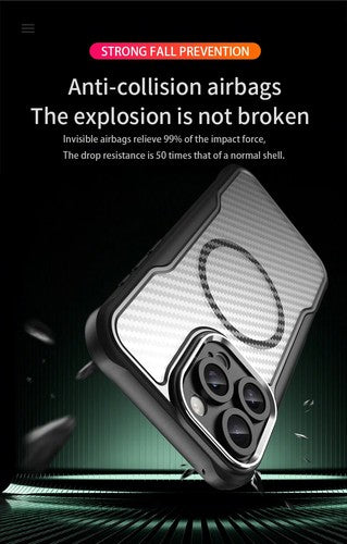 For Apple iPhone 16 Series Magnet Shockproof Carbon Fiber Case