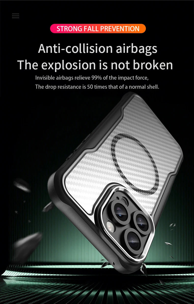 For Apple iPhone 16 Series Magnet Shockproof Carbon Fiber Case