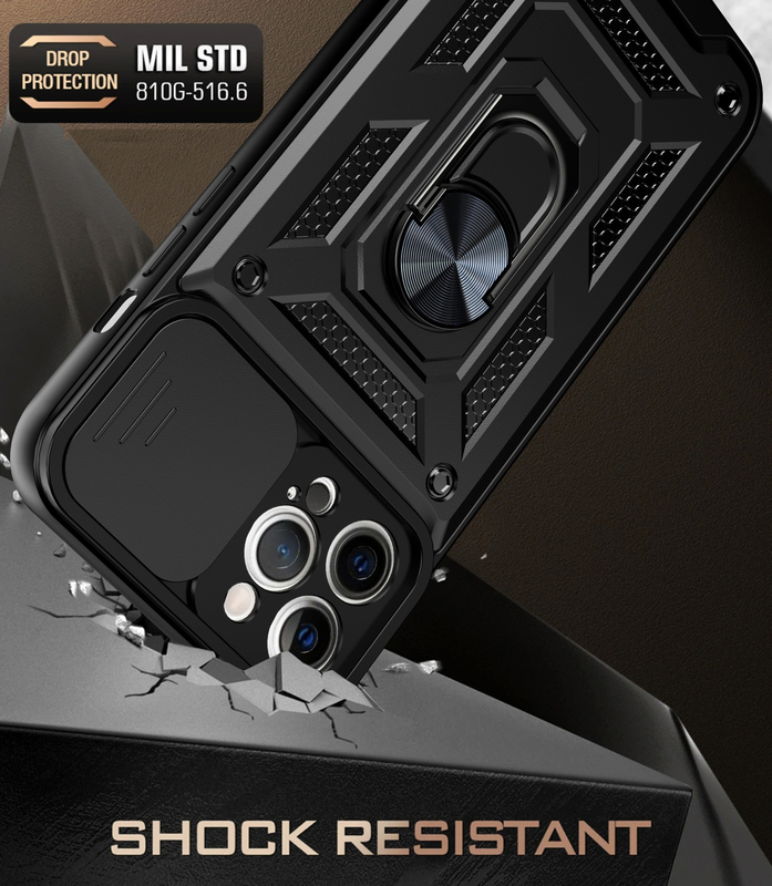 For Apple iPhone 14 Pro Shockproof Case with Kickstand Cover-Black
