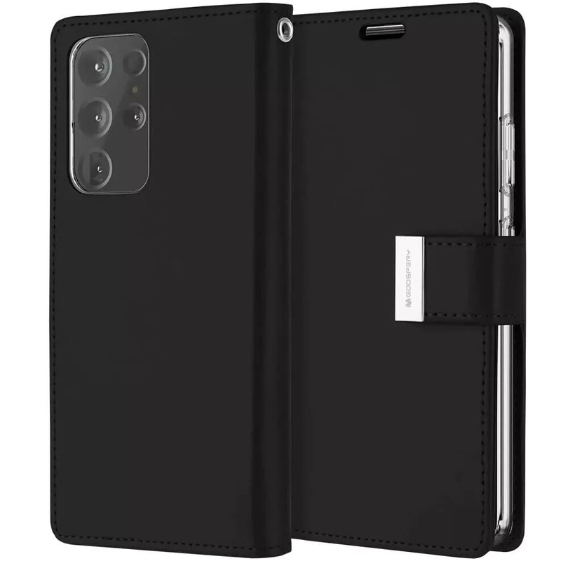 Dual layers wallet Cover For Samsung Galaxy S23 Plus -Black