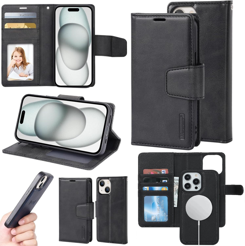 For iPhone 16 Pro Max Magnetic Detachable Black Wallet Case