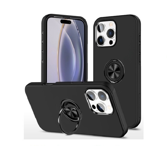 For iPhone 14 Pro Slim Case with Metal Ring Stand,Black