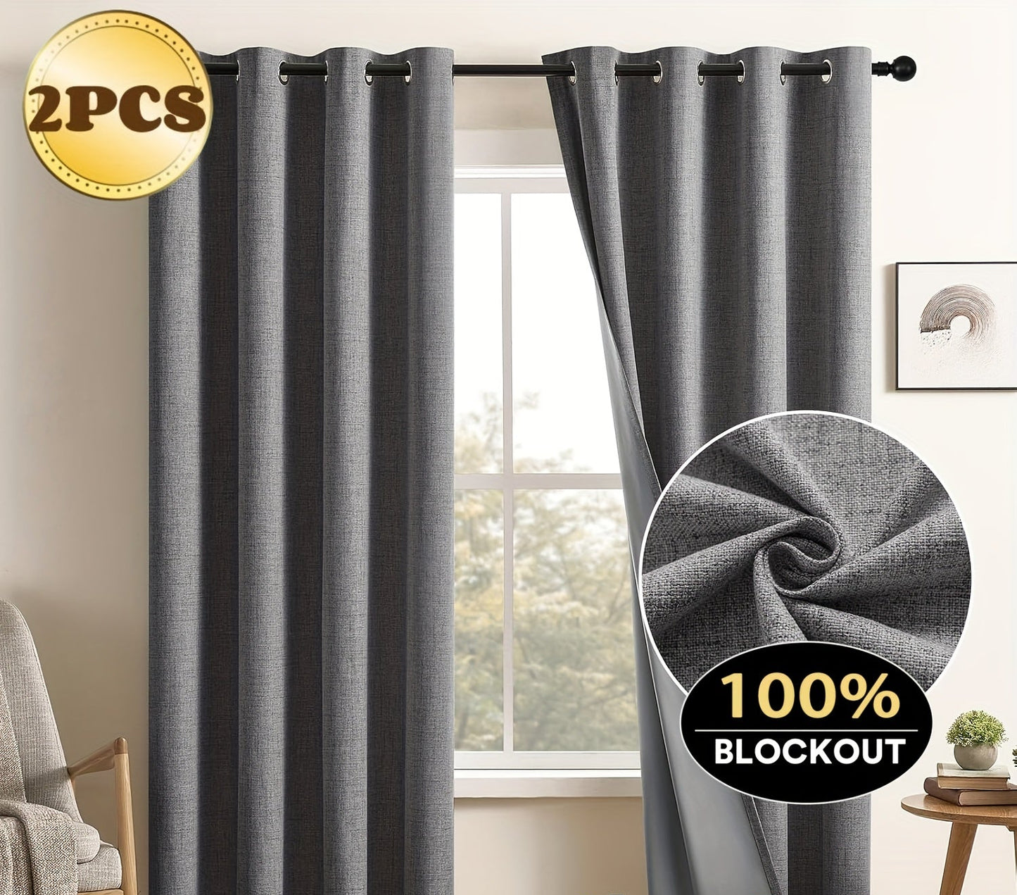 Universal 2pcs 100% Blackout Curtains Window Curtain
