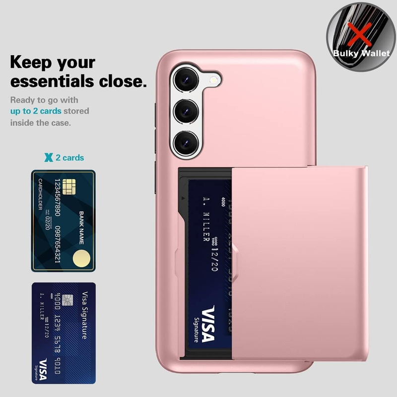 For Samsung Galaxy S25 Plus Slide Armor Card Holder Shockproof Back Cover-Rose Gold