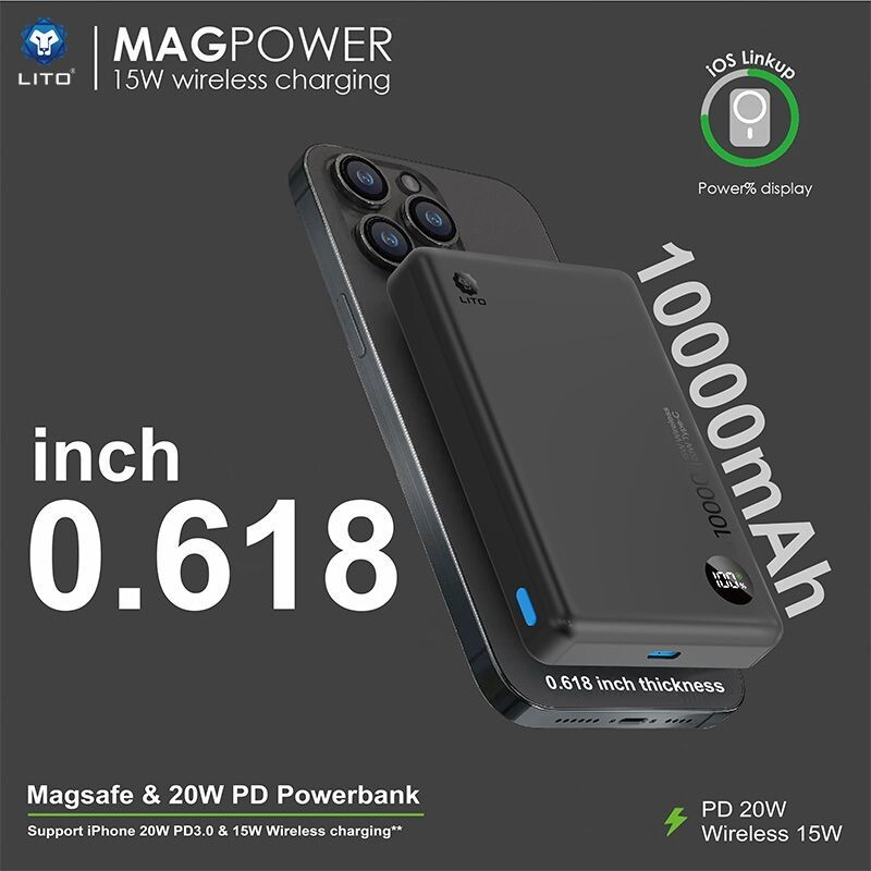 Sleek Portable 10000mAh Magsafe Fast Charge Black Power Bank
