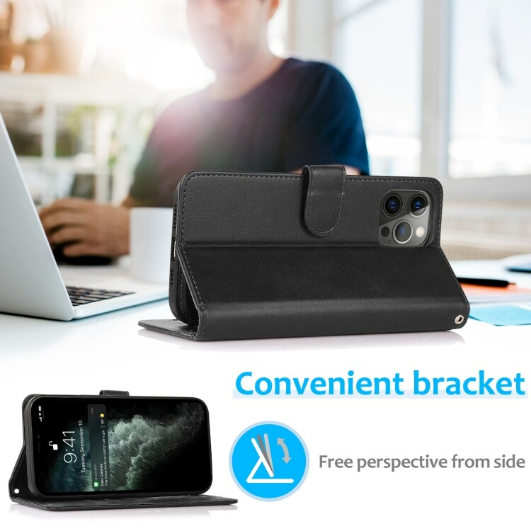 For iPhone 16 Pro Max Magnetic Detachable Black Wallet Case