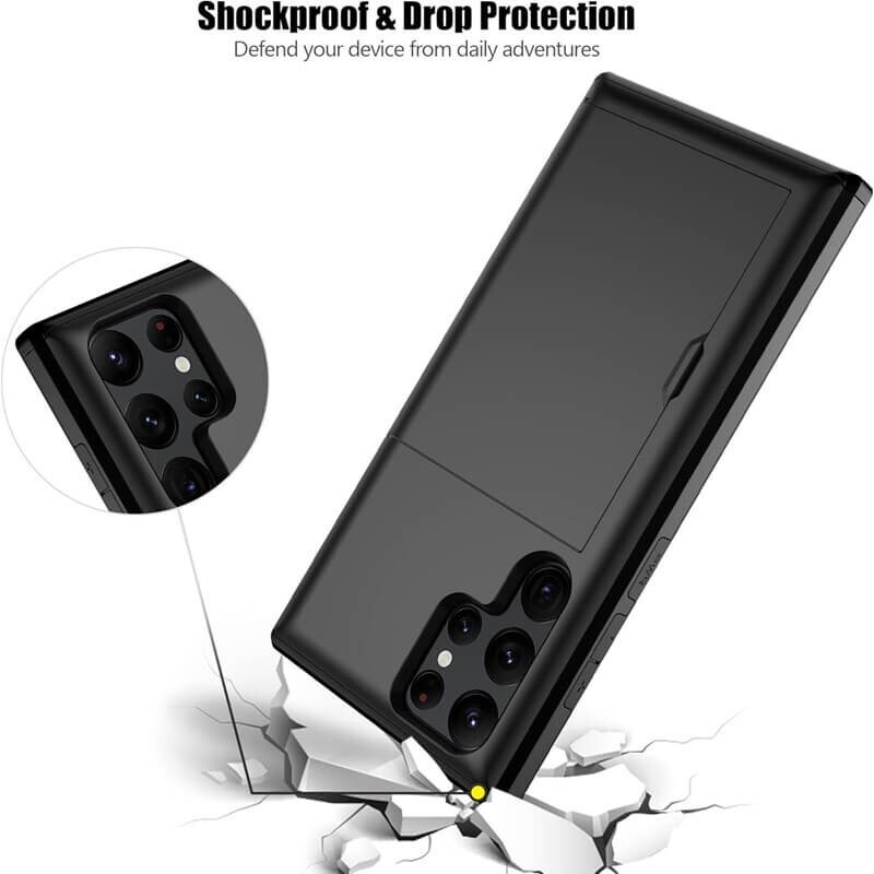 For Samsung Galaxy S24 Ultra Slide Card Holder Shockproof Case-Black