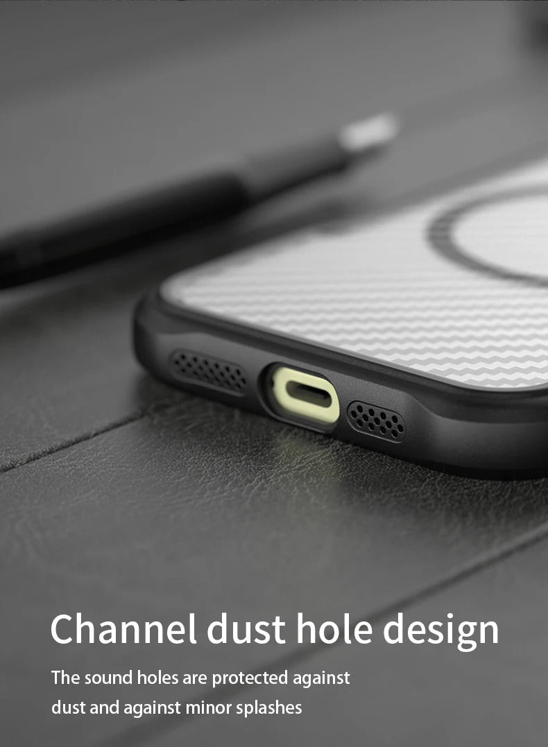 For Apple iPhone 16 Series Magnet Shockproof Carbon Fiber Case