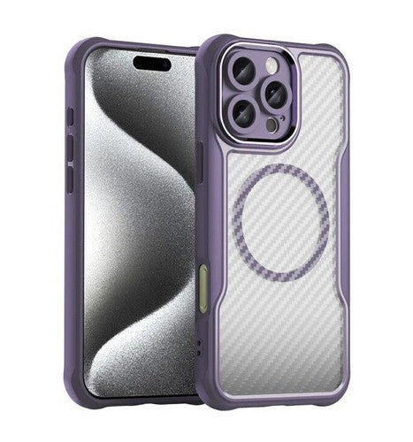 For Apple iPhone 16 Series Magnet Shockproof Carbon Fiber Case