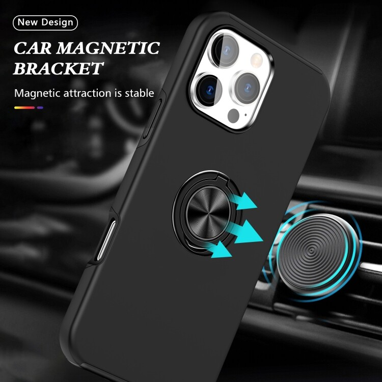 For iPhone 14 Pro Slim Case with Metal Ring Stand,Black