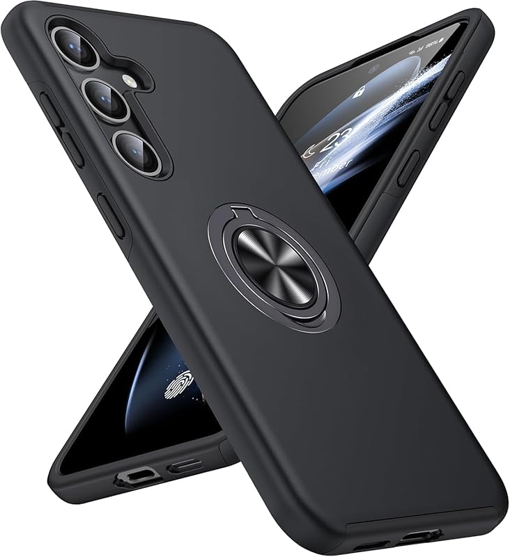 For Samsung Galaxy A56 5G Case with Ring Holder Kickstand Phone Case-Black