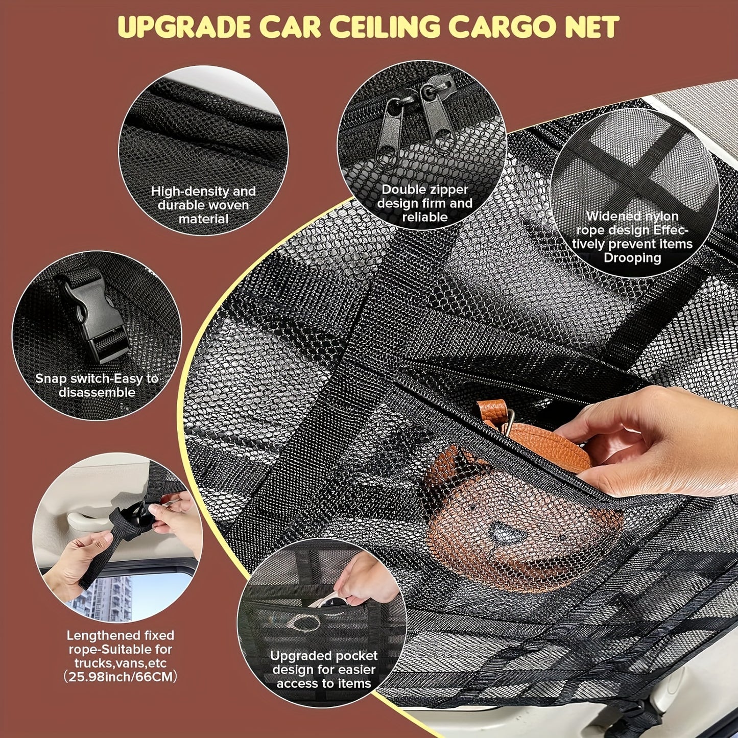 Car Ceiling Cargo Net Pocket For SUV/Truck