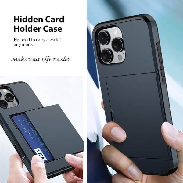 For iPhone 16 Pro Max Slide Card Holder Shockproof Case Cover-Navy Blue